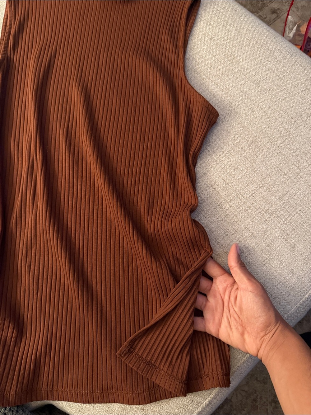 Old Navy Ribbed Slit Neck Tank Top — Rust Brown - Picture 2 of 5